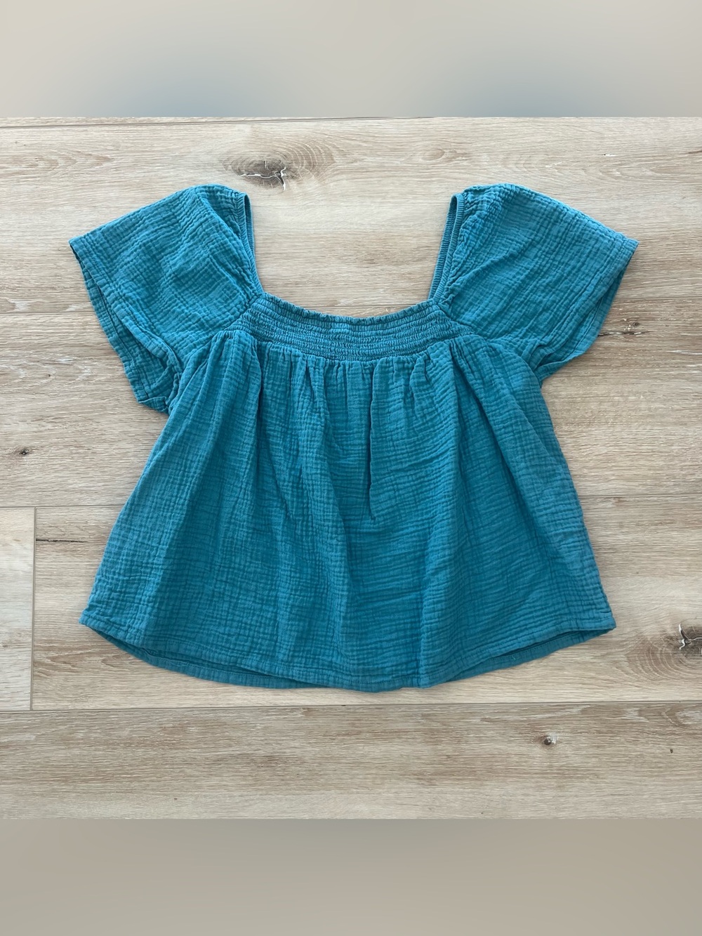 Joyspun Teal Square-Neck Smocked Top